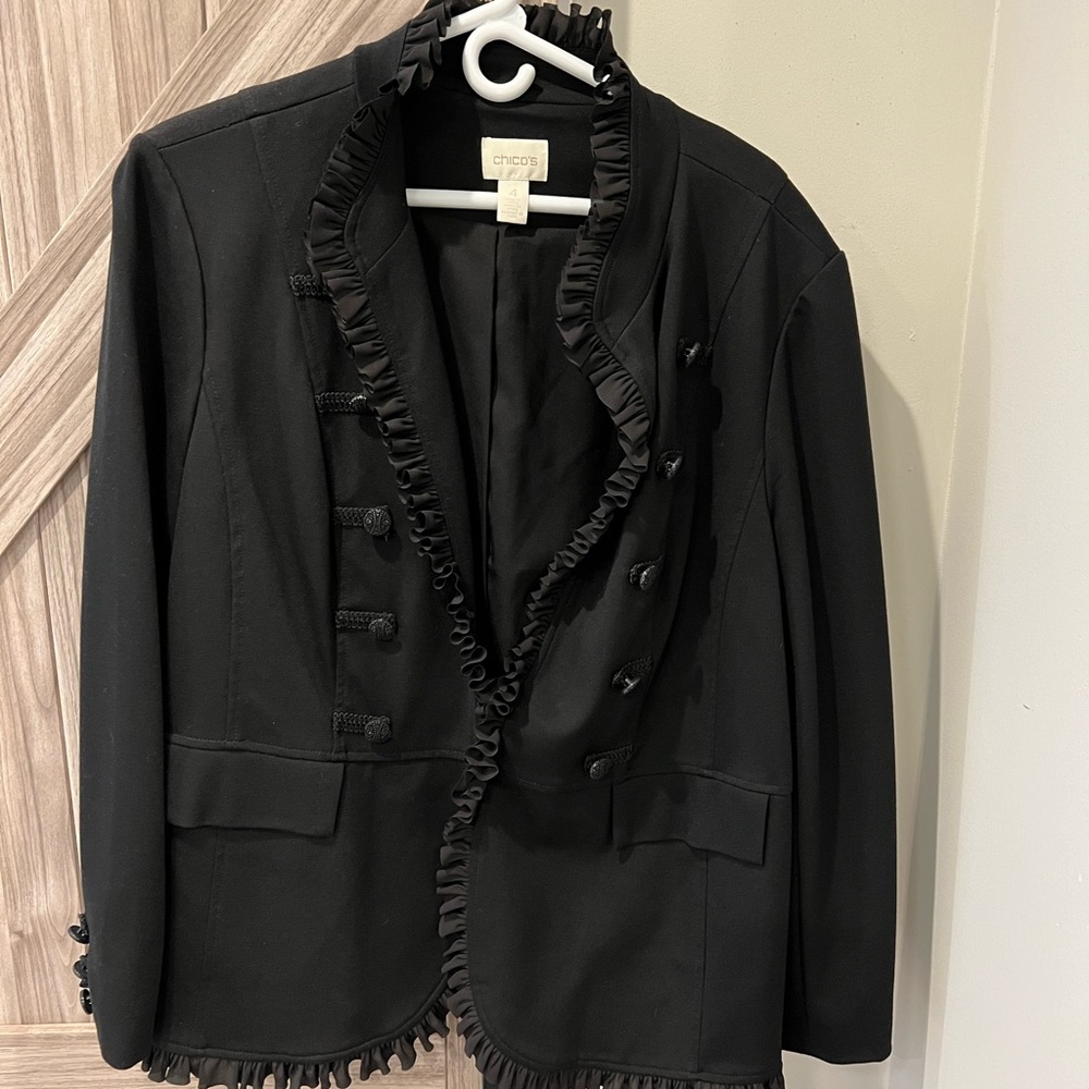 Military style blazer jacket with ruffles , excellent used condition